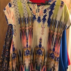 Aztec multi color small blouse zipper top back
